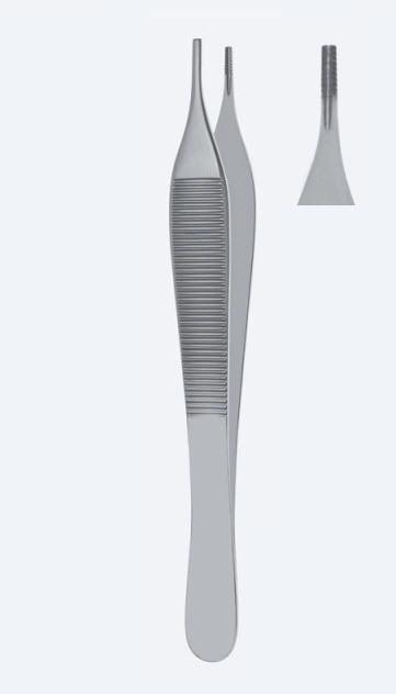 Пінцети, хірургічні, "Adson", для тканин, делікатні, прямі, кінчик 1,5 мм, зубці 9 х 9, загальна довжина 120 мм. Бренд - Asanus Medizintechnik Gmb, Німеччина